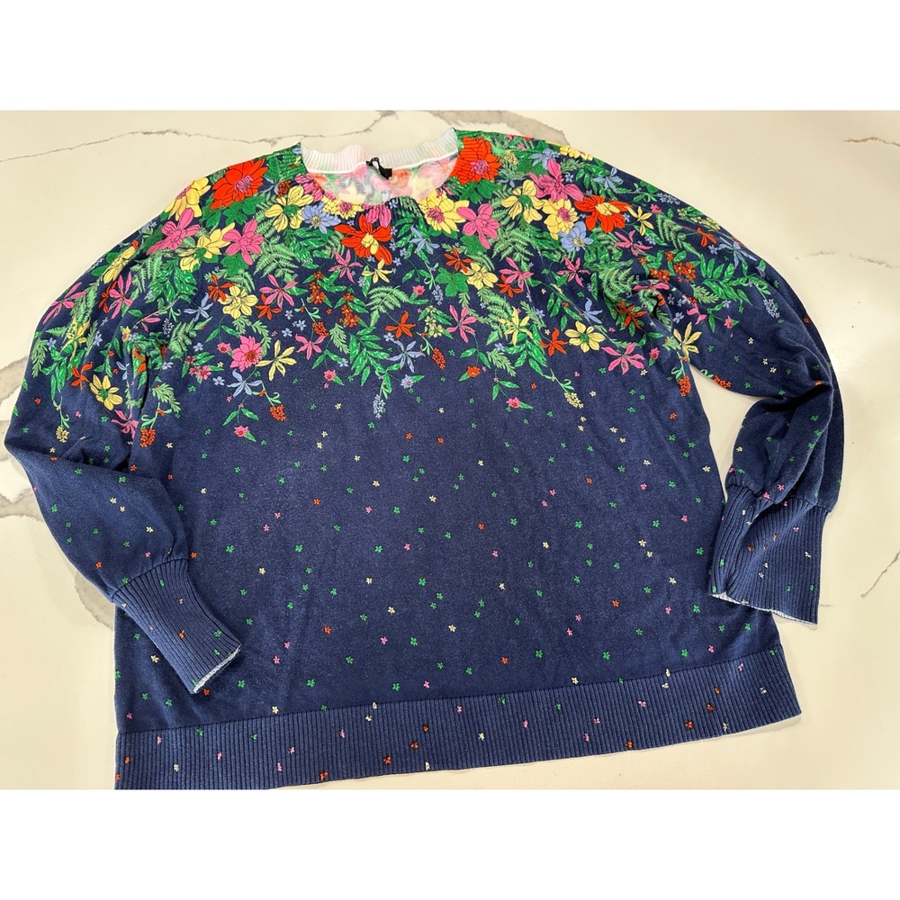 Talbots Womens XL‎ Navy Blue Floral Knit Sweater Cotton Rayon Pullover
